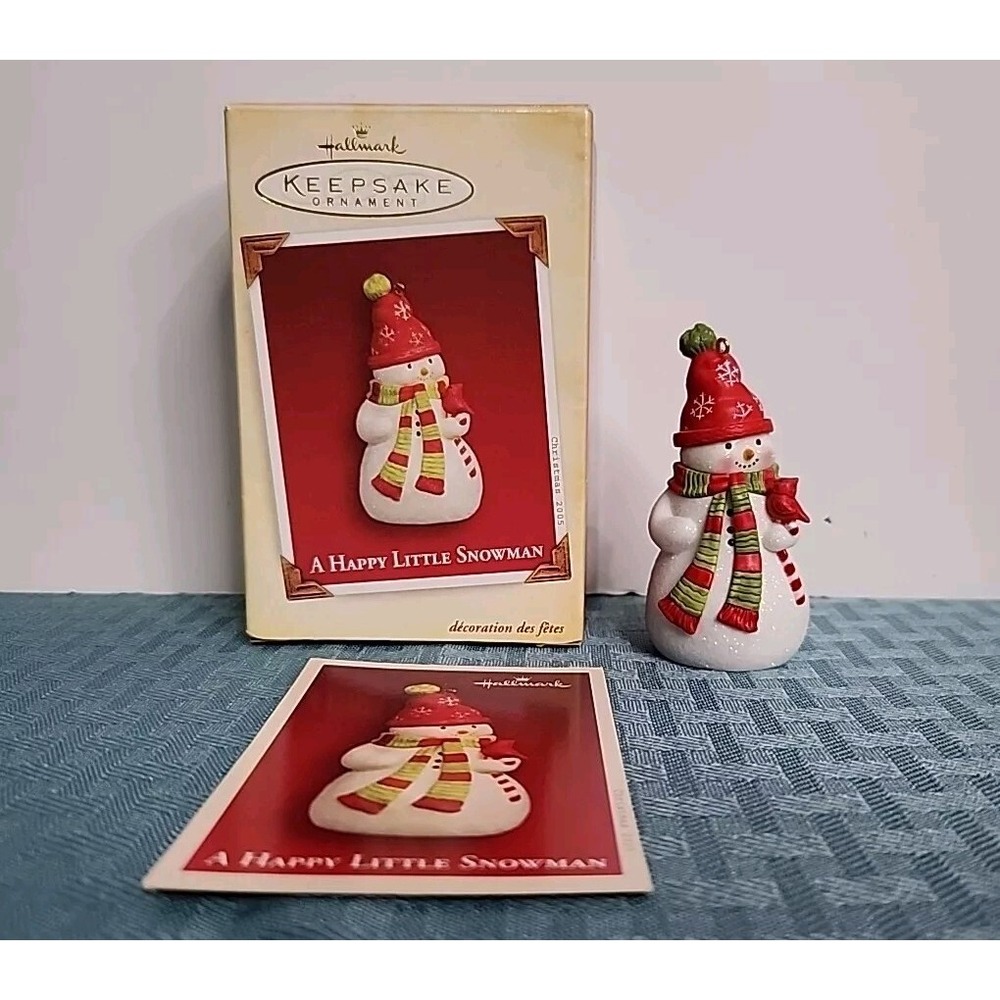Hallmark Keepsake Ornament 2005 A Happy Little Snowman Nina Aube Red Green Box